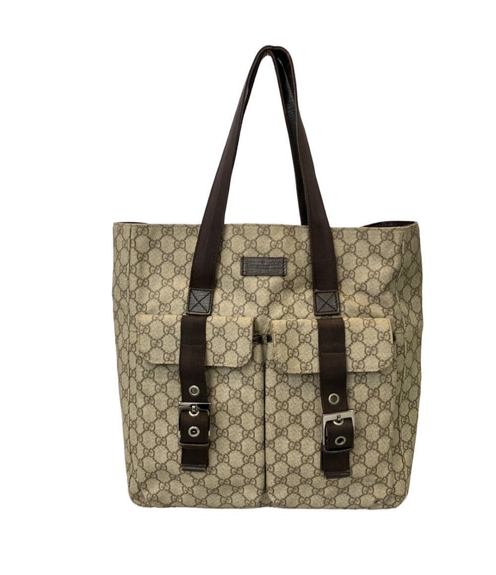 Gucci Buckle GG Canvas Leather Tote Bag Black Brown
